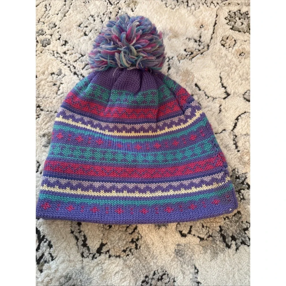 VTG Meister Winter Hat 100% Wool Pom Pom Beanie Lavender Cream Blue Yellow Pink
